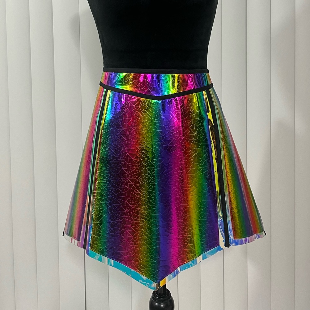 CLUB EXX Prismatic Empress Holographic Rainbow Snake Print Vinyl PVC Skirt XXL
